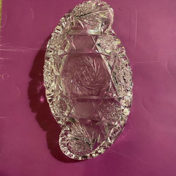 Vintage Double Pinwheel Cut Glass Crystal Relish Dish - Picture 3 of 4